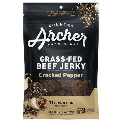  Cracked Pepper Beef Jerky by Country Archer, 3-Pack (3 x 2.5oz bags), Beef - Beef Jerky - Gluten-Free - Grass Fed Beef - High Protein - Jerky - Jerky_Day_Promo - No Preservatives - Organic Ingredients - Original L, cracked-pepper-beef-jerky, , 3-Pack (3 x 2.5oz bags)