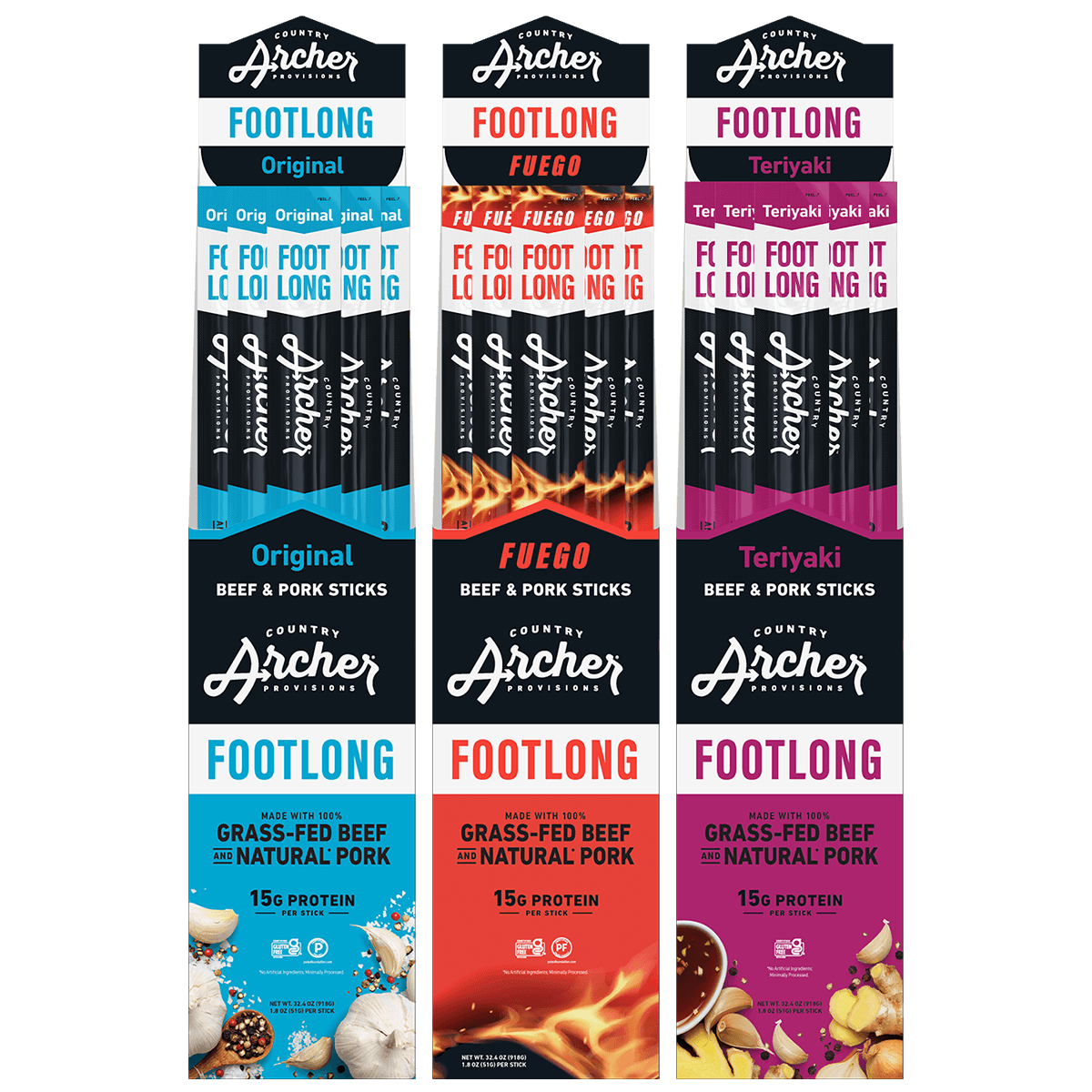  Footlong Meat Stick Variety Pack by Country Archer, Footlong Meat Stick Variety Pack, Bee, footlong-variety-pack-1, , 