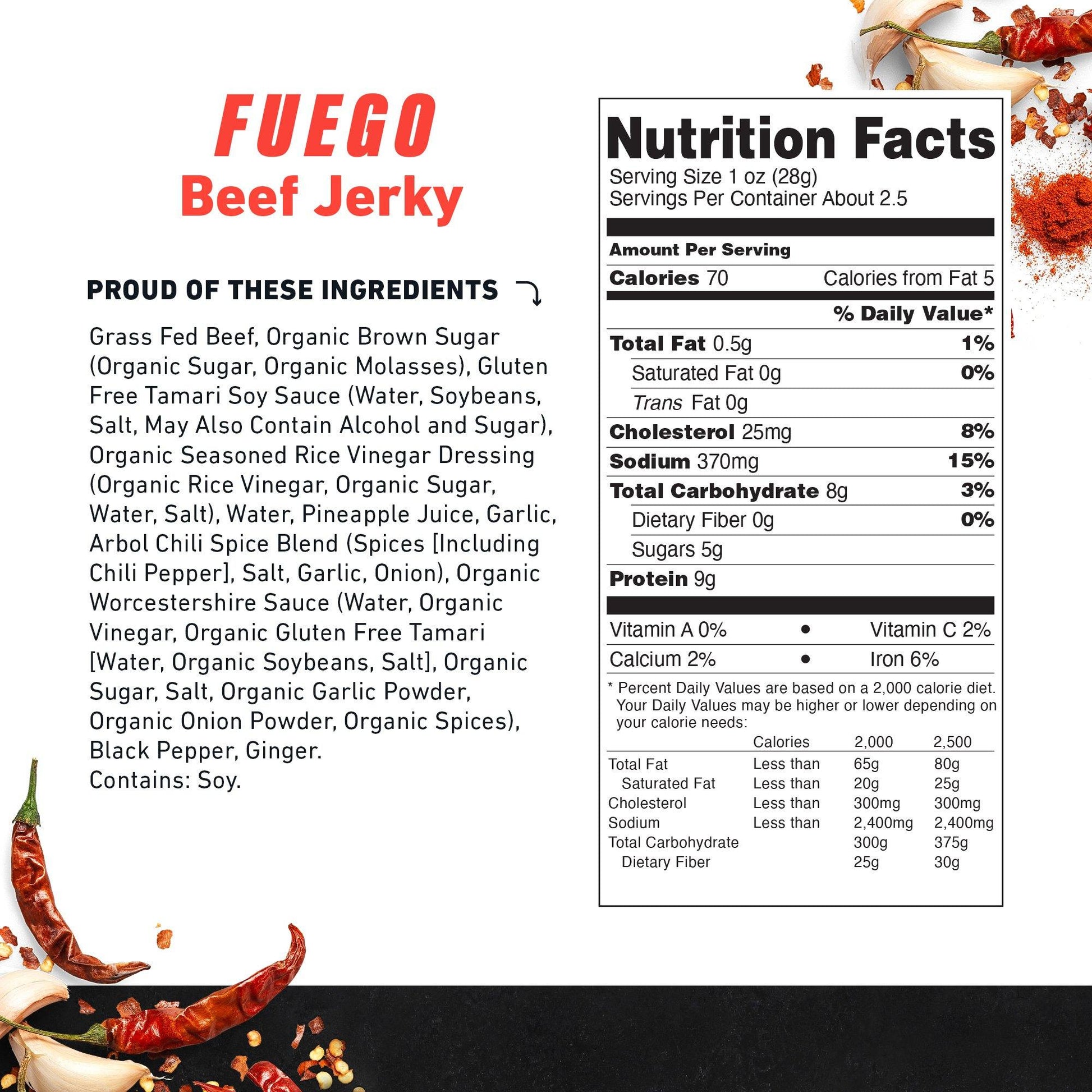 Country Archer Grass-Fed Beef Jerky Fuego 2.5 oz