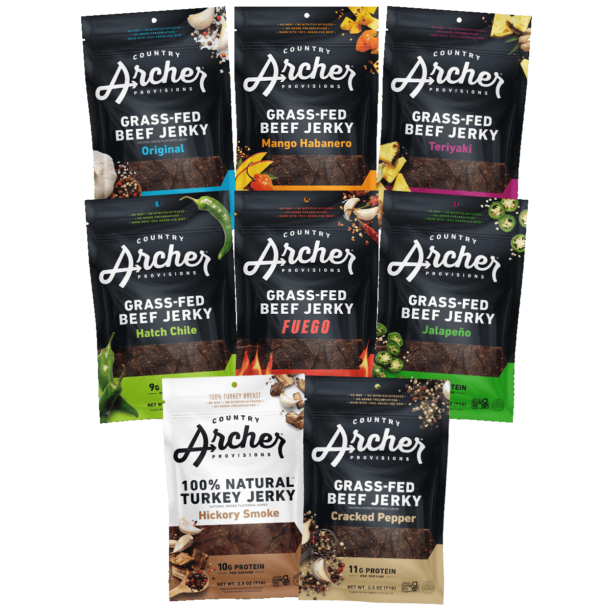  Road Trip Variety Pack by Country Archer, Road Trip Variety Pack, Beef - Jerky - Real Ing, summer-fun-variety-pack, , 